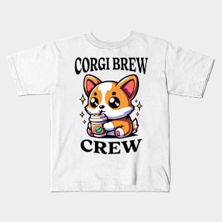 Corgi Brew Crew Coffee Lover Dog Lover Kids T-Shirt